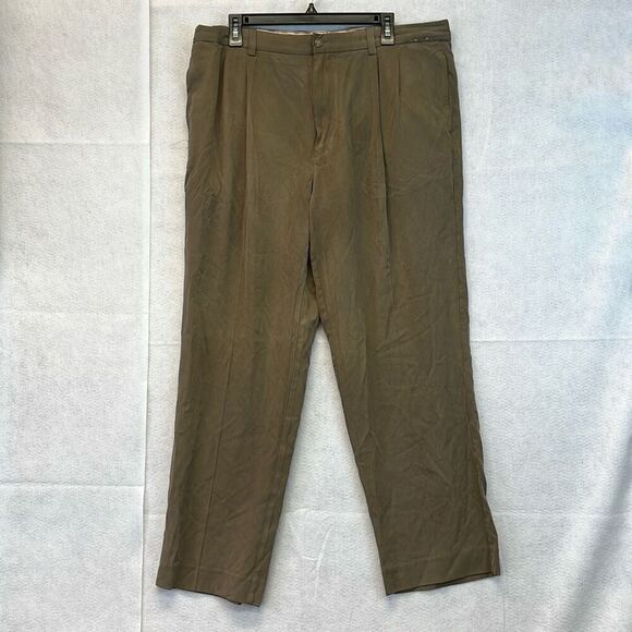 TOMMY BAHAMA Pants Men's Size 38x32 Brown Dress Silk Blend Pleated Front Casual - Picture 1 of 12
